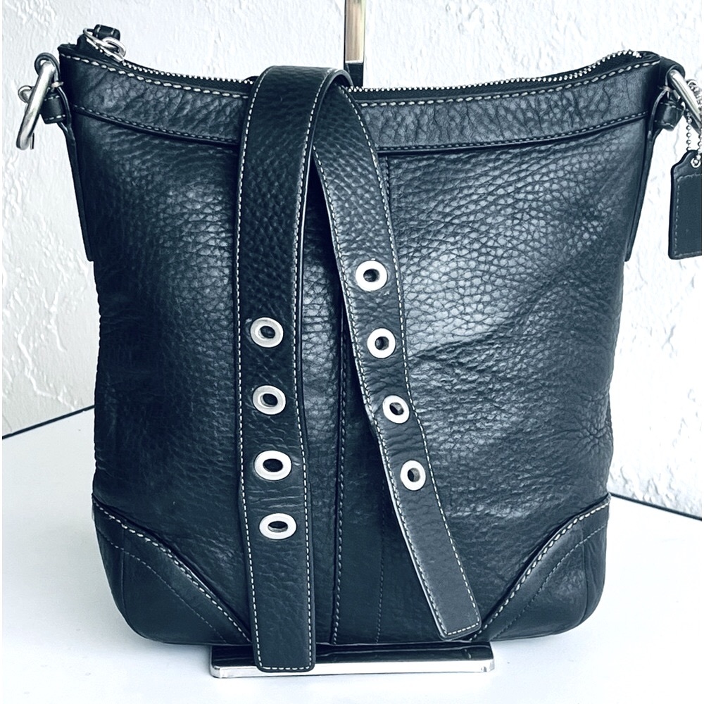 COACH BAG HOBO PEBBLED LEATHER CROSSBODY BLACK DUFFEL BAG F12319